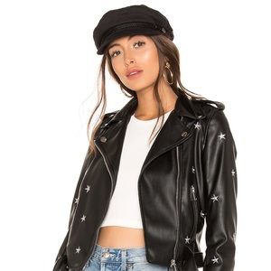 Star embroidered leather jacket